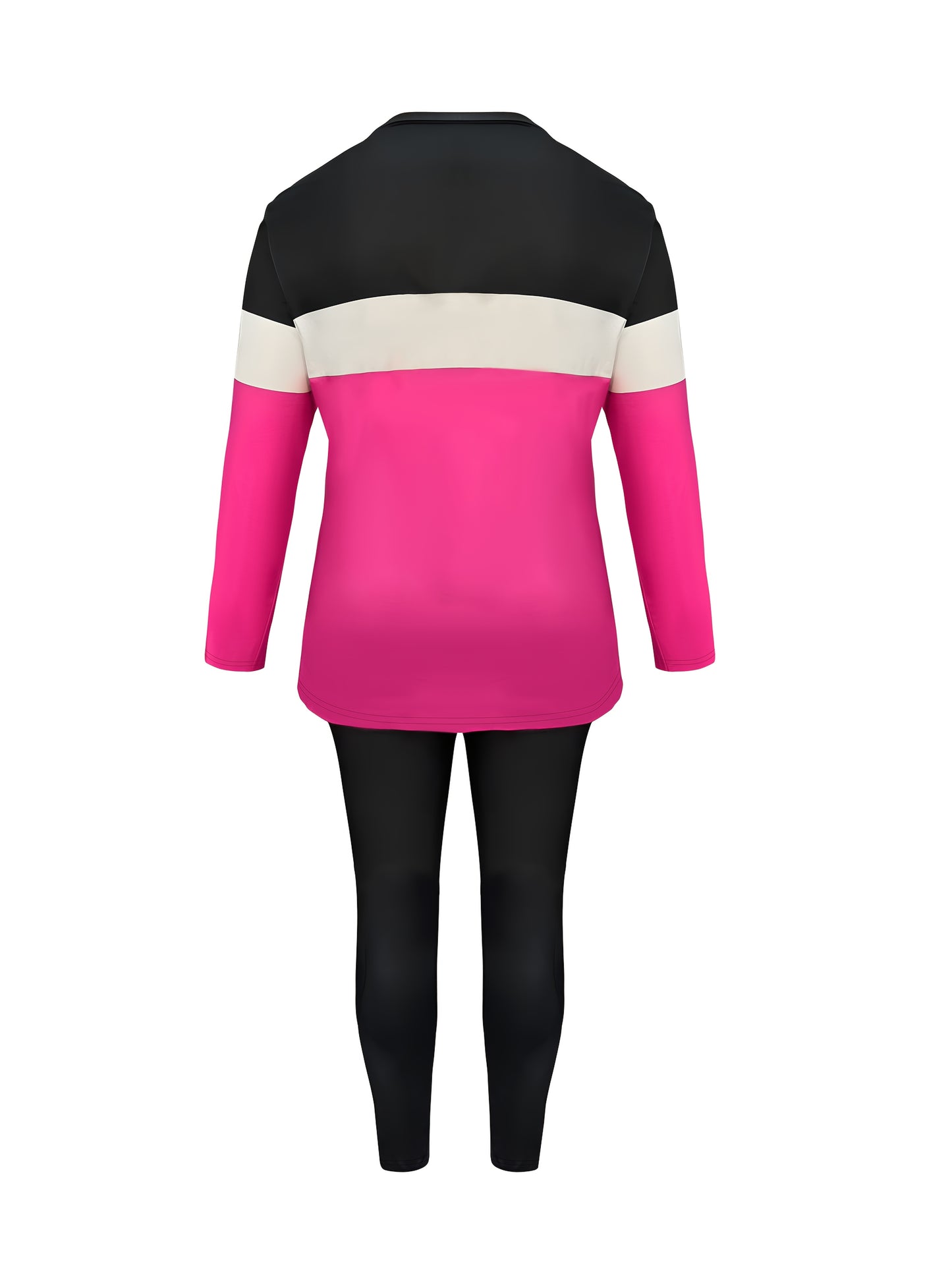 Ladies' Blessing Printed Casual Two-piece Set, Contrast Color Crew Neck Long Sleeve Top And Pants Suit