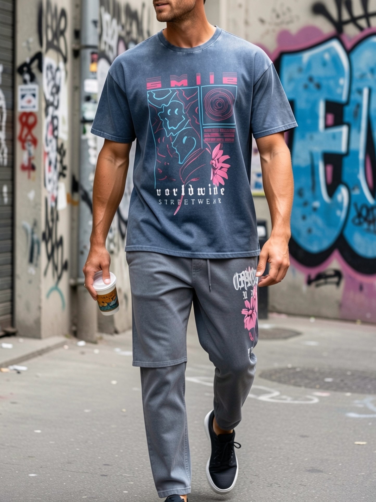 3pcs Set, Including Printed T-shirt, MenSummer Casual Short-sleeved T-shirt