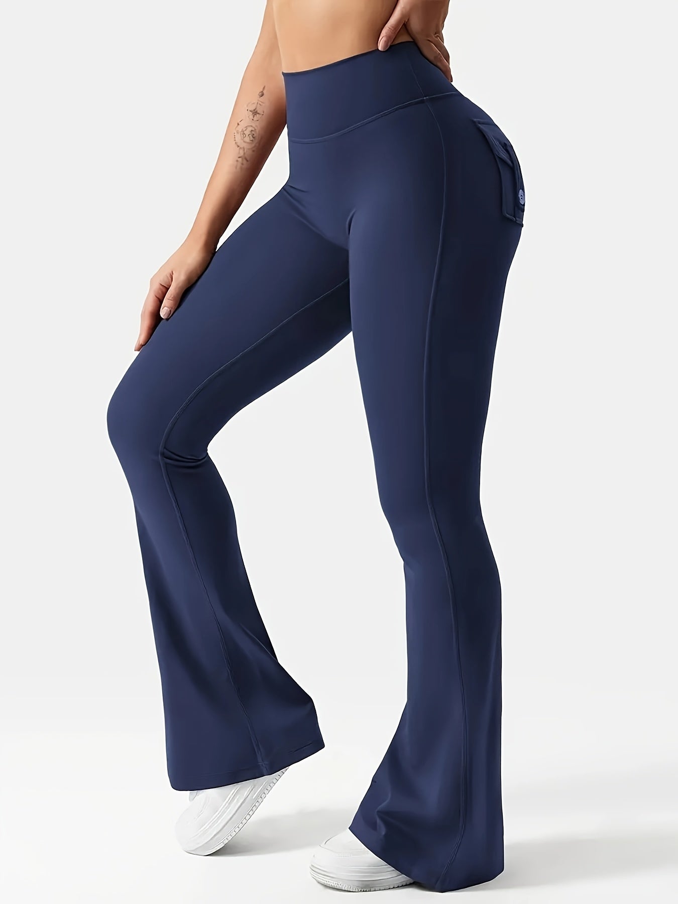 2025 New 3pcs Black Gray Green Trendy Work Attire Bell Bottom Trousers, Women'S Casual Flared Pants, High Waisted Pocket Activewear, Work Style Peach Hip Trousers, Quick Drying Belly Lifting Sports Pants with Flared Bottoms