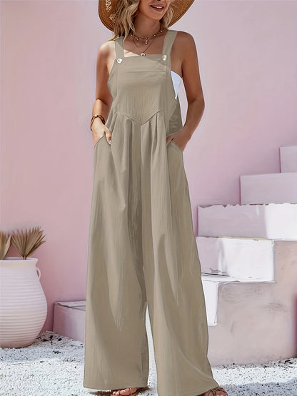 1pc Polyester Women's Sleeveless Cami Jumpsuit Wide Leg Pants, Black Friday/Christmas Wear, Spring/Summer/Fall Casual/Dating, Versatile Machine Washable, Perfect for Summer Vacations, Christmas, Black Friday, Casual Outings, Beach Wear, Parties