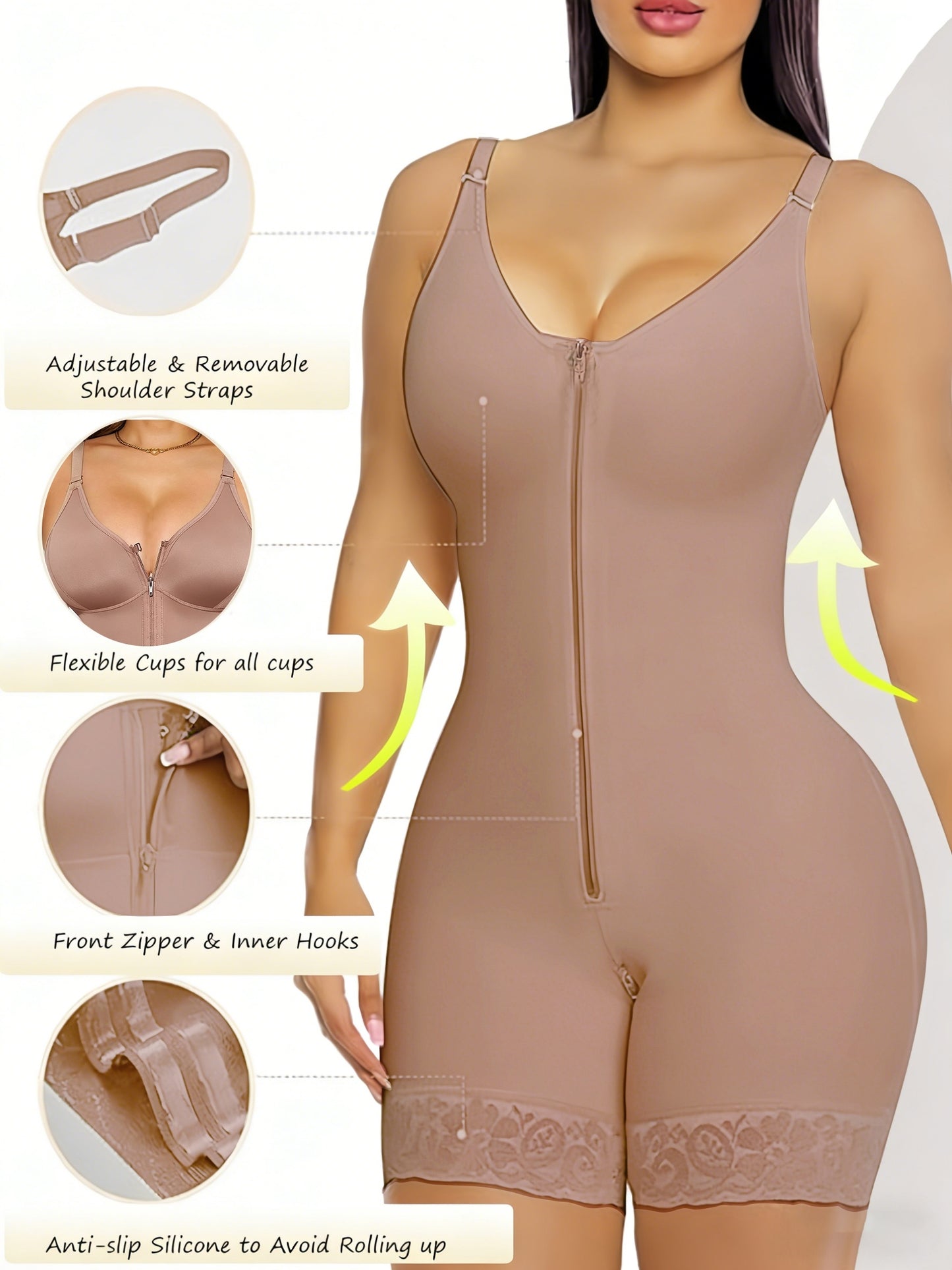 [Women'S Shaping Bodysuit] Women'S Full Body Shapewear Fajas Moldeadoras High Compression Waist Trainer Bodysuit | Tuck-in Waist And Lift Buttocks, Full-body Shaping Garment With Crotch Zipper Butt-lifting And Figure-enhancing Athletic Bodysuit