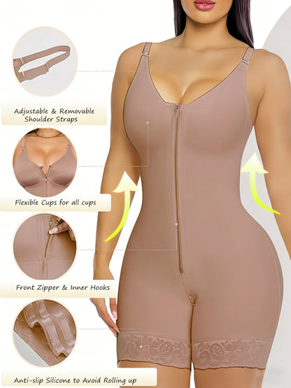 [Women'S Shaping Bodysuit] Women'S Full Body Shapewear Fajas Moldeadoras High Compression Waist Trainer Bodysuit | Tuck-in Waist And Lift Buttocks, Full-body Shaping Garment With Crotch Zipper Butt-lifting And Figure-enhancing Athletic Bodysuit