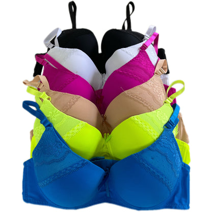 {T2381} 6-pack of mixed color lace panel everyday bras with underwire support B.C.D.and DD Cup