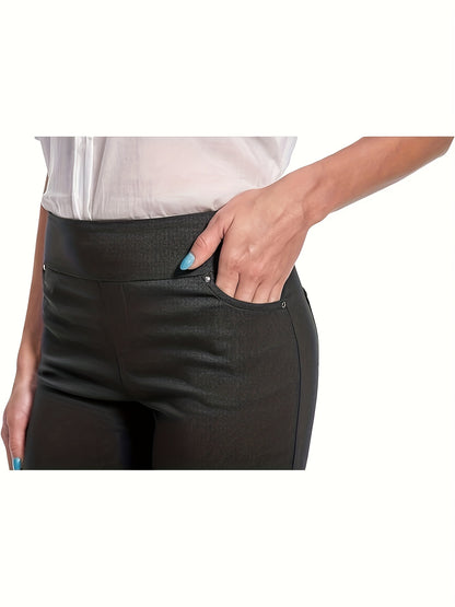 Women's Stretchy Pull On Bermuda Shorts High Waist Office to Vacation Pants, Non See Through Fabric, Machine Washable with 5 Pockets & Cuffed Hem for Everyday, Formal Events Elegant Casual All Season Shorts