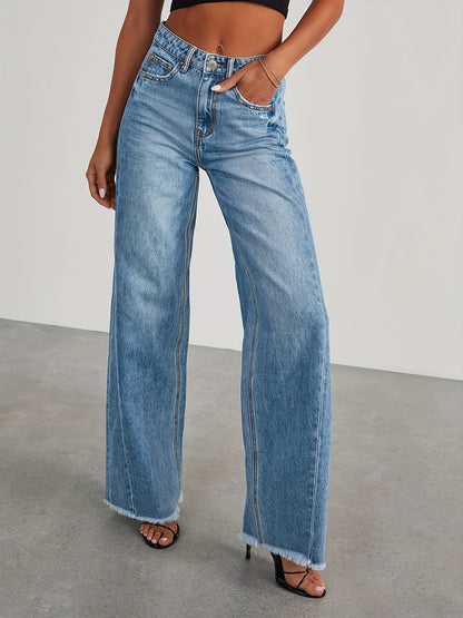 Women's High-Waisted Wide Leg Jeans - Casual Baggy Stretch Denim Pants with Pockets