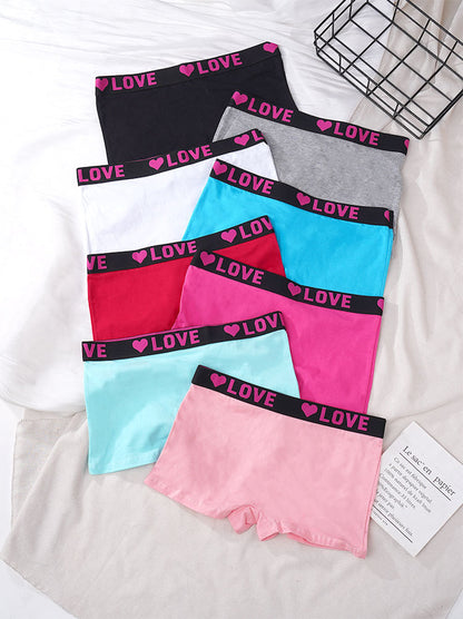 Set of 10 Women'S Briefs in Solid Colors, Available in 8 Shades, Showcasing a LOVE Letter Design. These Underwear Are Designed for Comfort And Breathability.