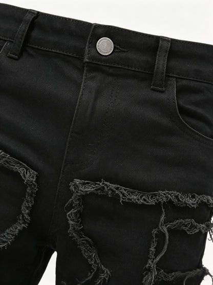Men's Creative Tassel Decor Straight Fit Jeans, Men's Casual Mid-Rise Elastic Street Style Hip-Hop Skate Rap Jeans for All Seasons