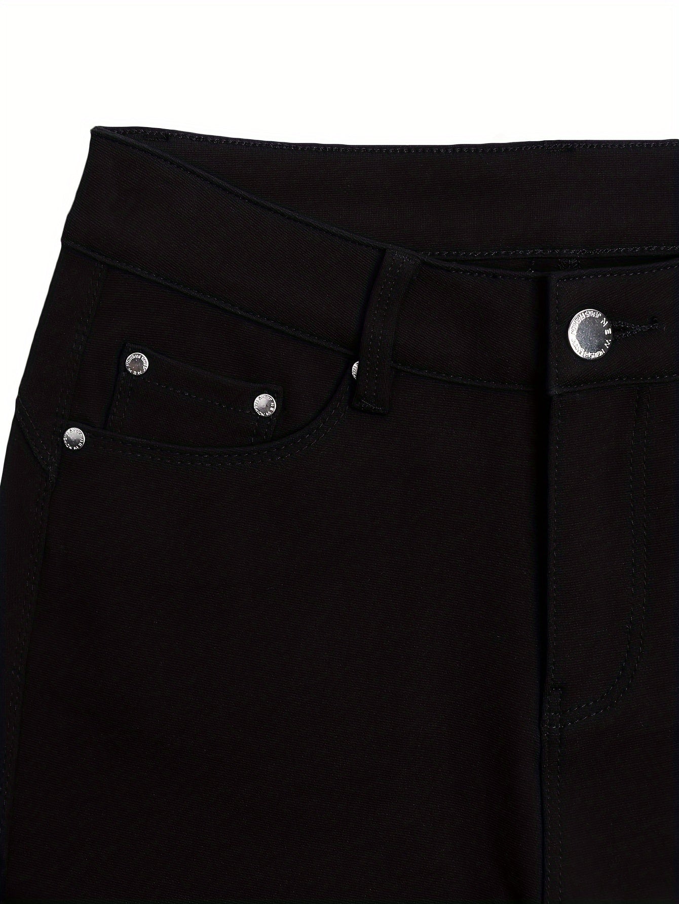 Women's High-Waisted Stretch Street Style Solid Black Skinny Fashion Metal Button Detail Casual Jeans
