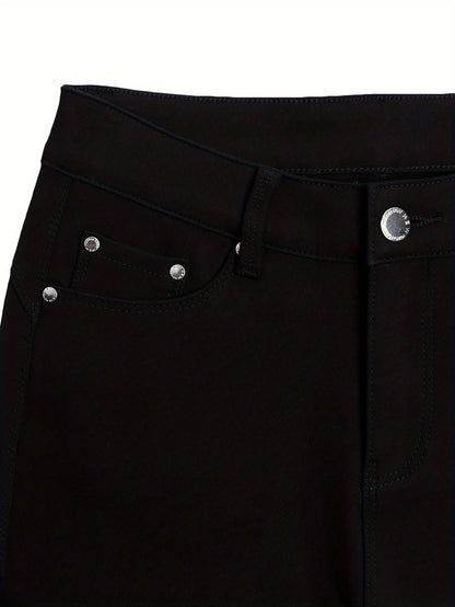 Women's High-Waisted Stretch Street Style Solid Black Skinny Fashion Metal Button Detail Casual Jeans