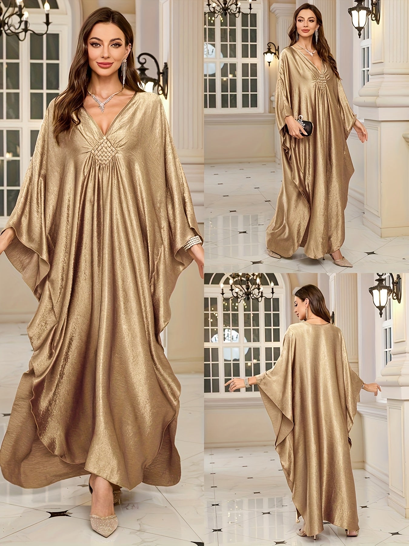 Women'S Caftans Kaftan Dresses Beach Cover Up Oversized Loose Beach Blouse Woven Gorgeous Golden Holiday Robe