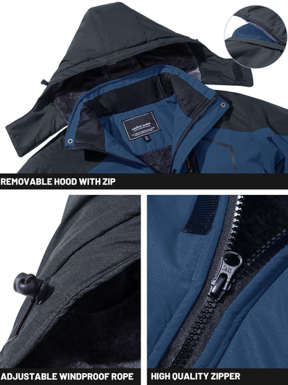 Men'S Winter Ski Jackets Warm Fleece Lined Coats Waterproof Windproof Hooded Thermal Outdoor Parka Thick Sport Hiking Jogging Camping Fishing Climbing Traveling Skiing Snowboarding Casual Windbreaker