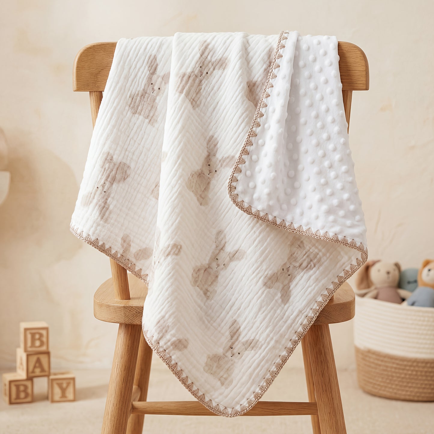 Baby Blanket for Boys Girls, Double Layer Soft Cotton Muslin Baby Blanket, 40" X 40" Lightweight Soft Swaddle Blanket for Newborn Unisex