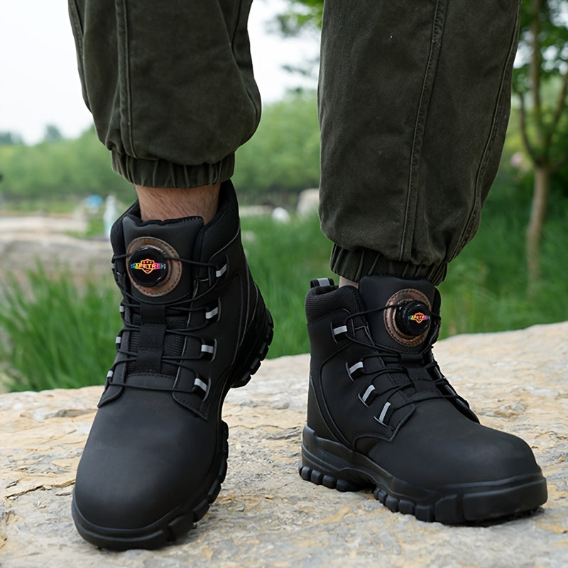 Steel Toe Work Safety Shoes - Puncture-Proof, Anti-Smash, Non-Slip, Shock-Absorbing, with Convenient Rotating Buckle, High-Top Protective Design - Ideal for Men And Women In Industrial, Construction, And Outdoor, All Seasons, Father's Day Gift