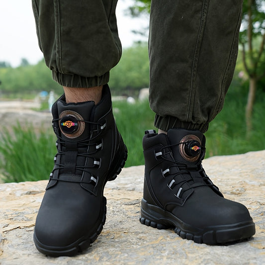 Steel Toe Work Safety Shoes - Puncture-Proof, Anti-Smash, Non-Slip, Shock-Absorbing, with Convenient Rotating Buckle, High-Top Protective Design - Ideal for Men And Women In Industrial, Construction, And Outdoor, All Seasons, Father's Day Gift