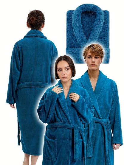 Men's Plush Robe - Ultra-Soft Bathrobe with Collar & Belted Waist, Winter-Ready Long Sleeve Robing Suit, Loose Fit for Spa, Lounge & Relaxation (Unisex Couple Robe Suitable for Men)