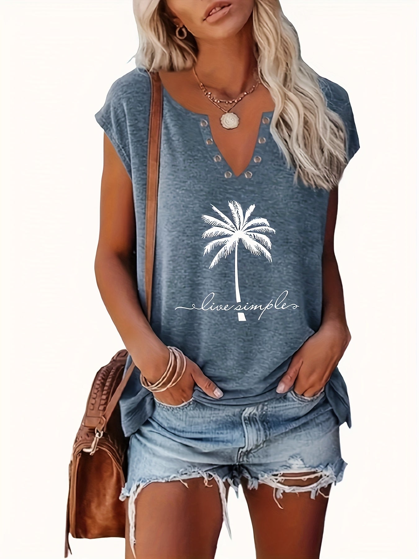 2-pack Women'S Summer New Style Airy V-neck Tank Top, Loose And Casual Printed T-shirt