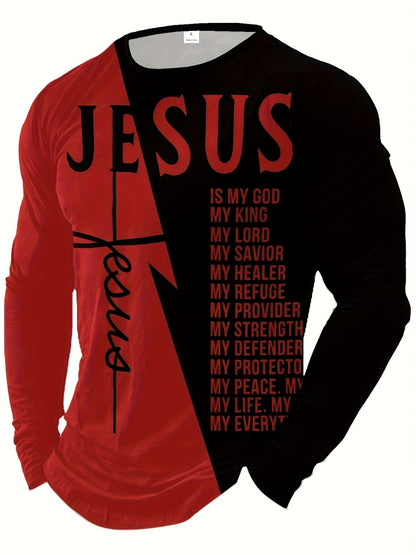 Men's Solid Color T-Shirt - Crew Neck Long Sleeve 931749