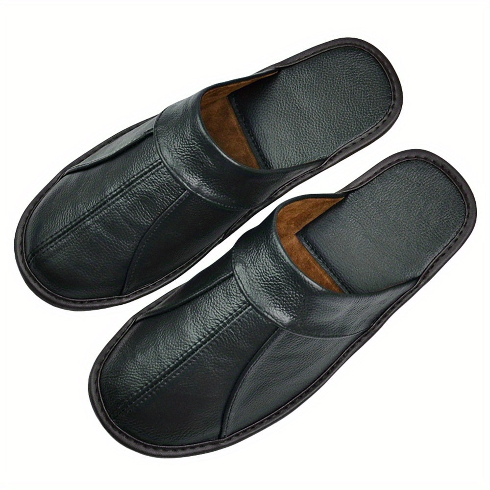 Genuine Leather Slippers Non-slip Genuine Leather Slippers Winter Spring Autumn Summer Indoor Slipper for Men Women Elderly | Casual Single Slides Shoes