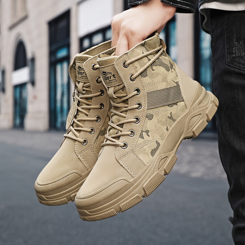 [Tactical Boots for Men] ZHENYUEZU Men's Tactical Boots - Durable PU & Fabric Upper, Non-Slip PVC Outsole | All-Season Beige/ Camouflage Colorway, Lace-Up Closure for Hiking, Hunting, Everyday - Outdoor Boots, Camouflage Boots, Hiking Footwear