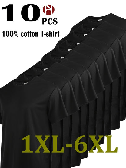 Men's 10-Pack Plus Size Sports T-Shirts - Solid Color Value Pack