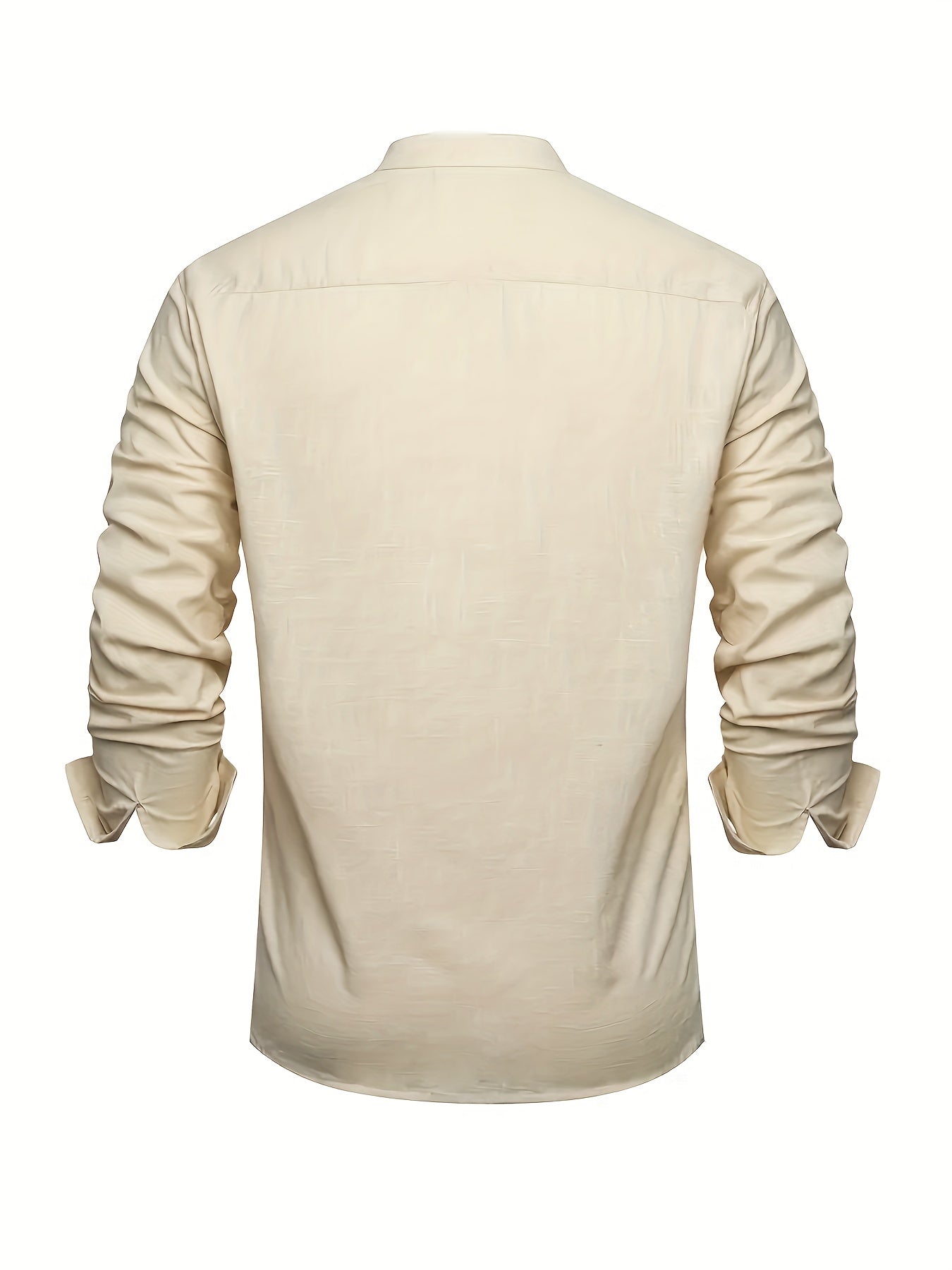 Plus Size Men'S Solid Shirt, Casual Breathable Half Button Cotton Blend Stand Collar Long Sleeve Shirt For Outdoor Activities, Men'S Clothing