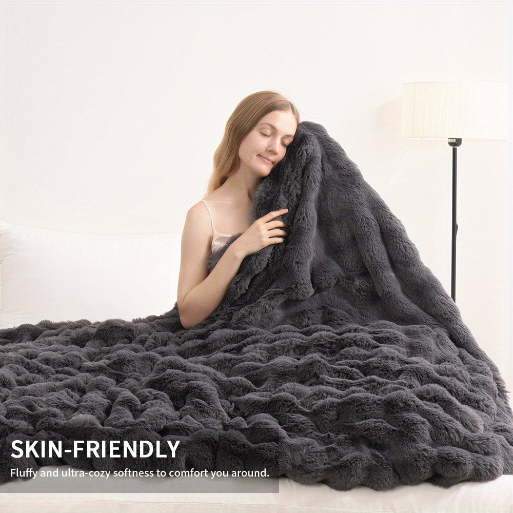 Soft Comfortable Kids' Blankets Warm 3D Rabbit Fur-Like Double-Sided Fleece Blanket Perfect for Napping AC Rooms. Suitable for Home Office Camping Travel. Multi-functional All-season All-scene. Ideal Halloween Christmas Gift