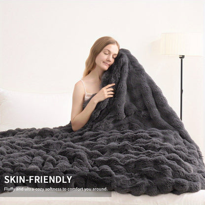 Soft Comfortable Kids' Blankets Warm 3D Rabbit Fur-Like Double-Sided Fleece Blanket Perfect for Napping AC Rooms. Suitable for Home Office Camping Travel. Multi-functional All-season All-scene. Ideal Halloween Christmas Gift