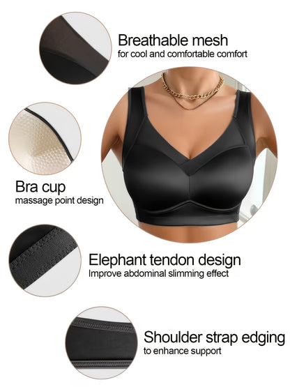 1pc High-quality Satin Fabric Women'S Bra | Wireless, Front Buckle Design, Strong Support, Comfortable Gather, Suitable for Daily and Formal Wear, Non-removable Padding