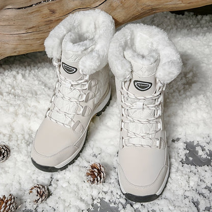 Ladies' High Top Outdoor Snow Boots, Non Slip And Warm Boots With Thick Fleece, Suitable For Outdoor Travel, Rubber Sole, Synthetic Leather Material