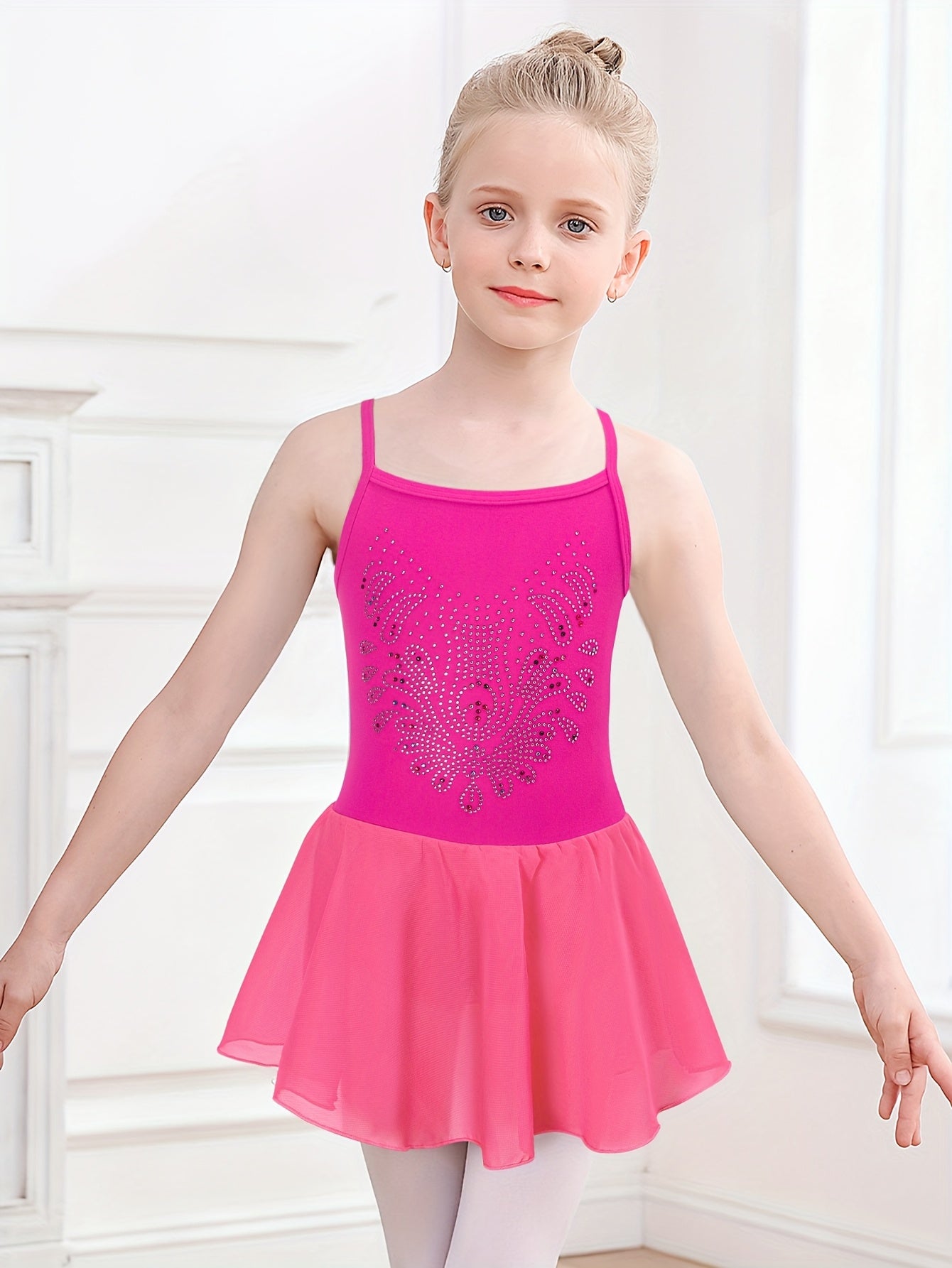 Girls' Sparkling Ballet Leotard with Rhinestones - Sleeveless, Stretchy Dance Dress for Training And Performances, Ballet Clothes for Girls