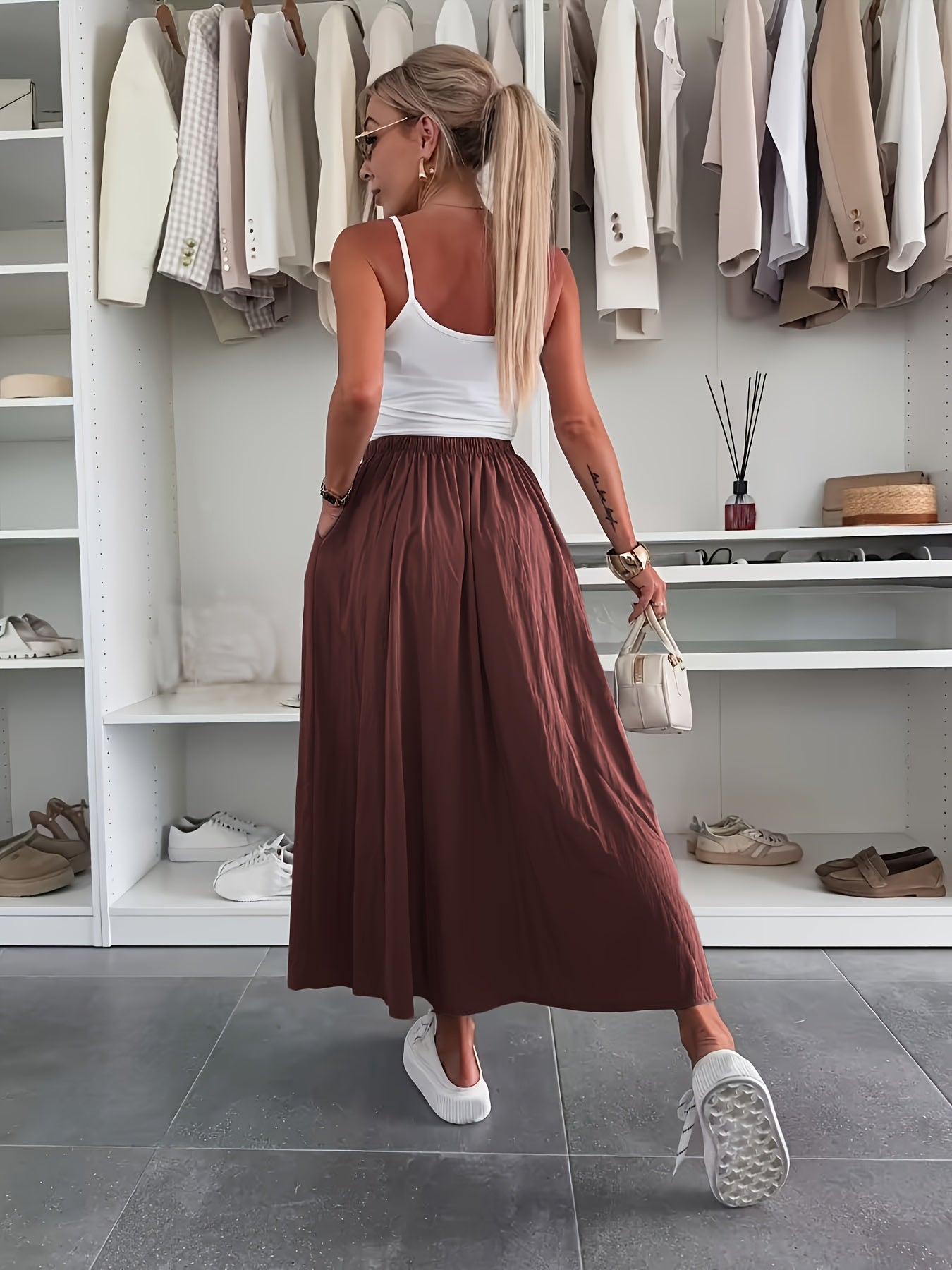 Women'S Elegant Light Blue Maxi Skirt - Loose Fit, High-Waisted, Polyester, Perfect for Spring/Summer, Casual Style, Casual Summer Skirt | Loose Fit Skirt | Polyester Fabric