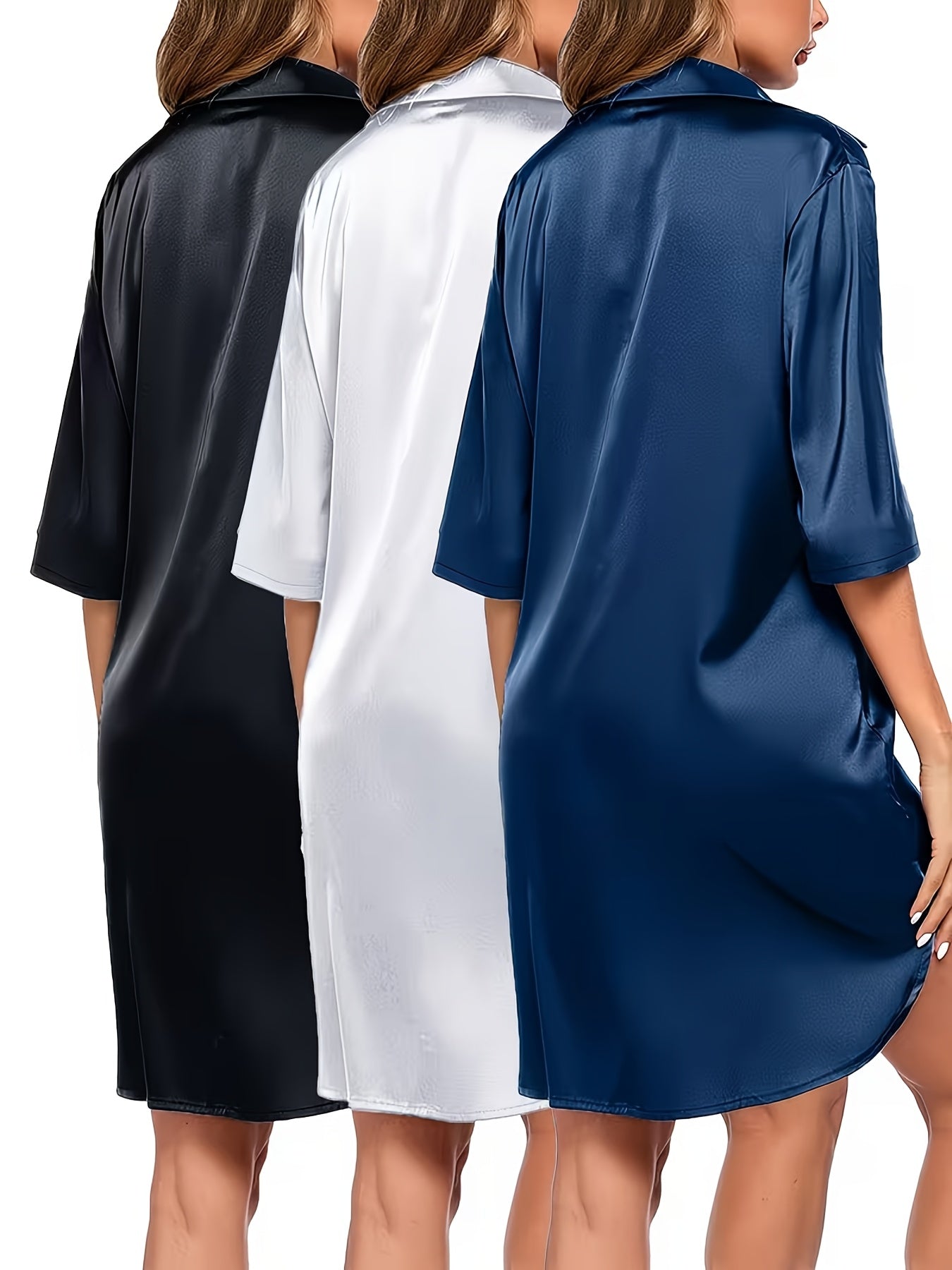 A Set of Three Women'S Pajamas Featuring a Variety of Solid Colors, Designed to Be Sleek And Comfortable for Home Wear, with Long Sleeves