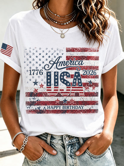 Nixeci Men's Cotton American Flag T-Shirt, Vintage Stars and Stripes Graphic Crewneck Tee, Soft Short Sleeve Summer Casual Shirt for Father's Day, Independence Day, Game Day Gifts