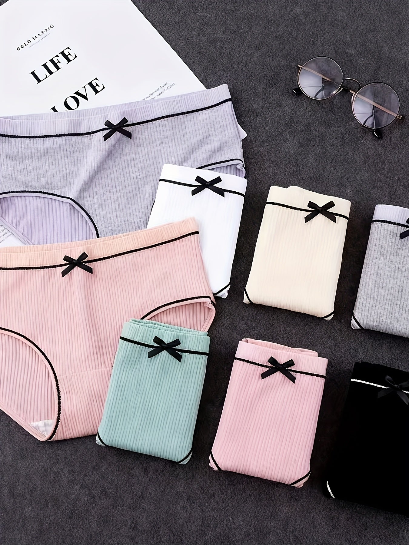 Random 12 Packs Cute Girls' Striped Triangle Panties With Bows, Comfortable And Breathable For Casual Sports, Available In Random Colors.
