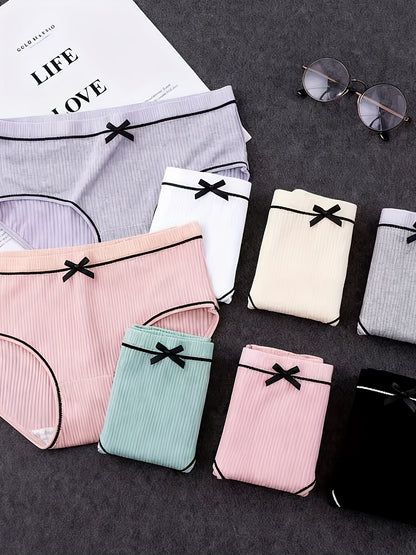 Random 12 Packs Cute Girls' Striped Triangle Panties With Bows, Comfortable And Breathable For Casual Sports, Available In Random Colors.