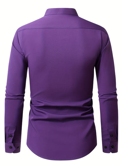 Men'S Henley Collar Long Sleeve Shirt | Casual, All-season, Solid Color, Regular Fit, Button Details, Woven Fabric