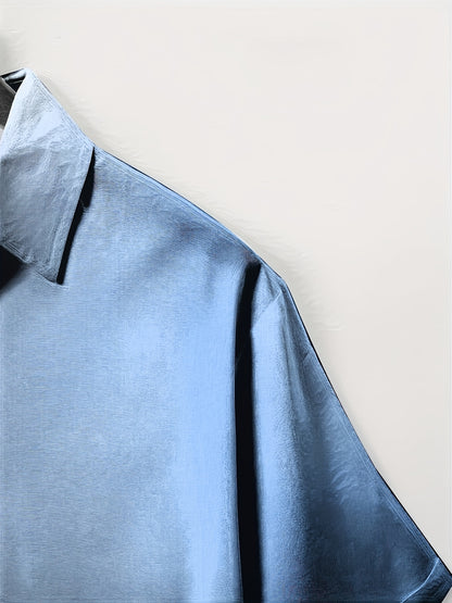 Men's Plus Size Double Placket Short Sleeve High Quality Shirt, Suitable for All Seasons, Home Short Sleeve Turn Collar Shirt, PLUS SIZE