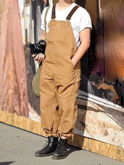 Men'S Brown Oxford Overalls - Multi-Pocket Workwear with Adjustable Straps And Waist, Durable for Farm/Ranch, Motorcycle And Outdoor - Perfect Birthday And Father'S Day Gift