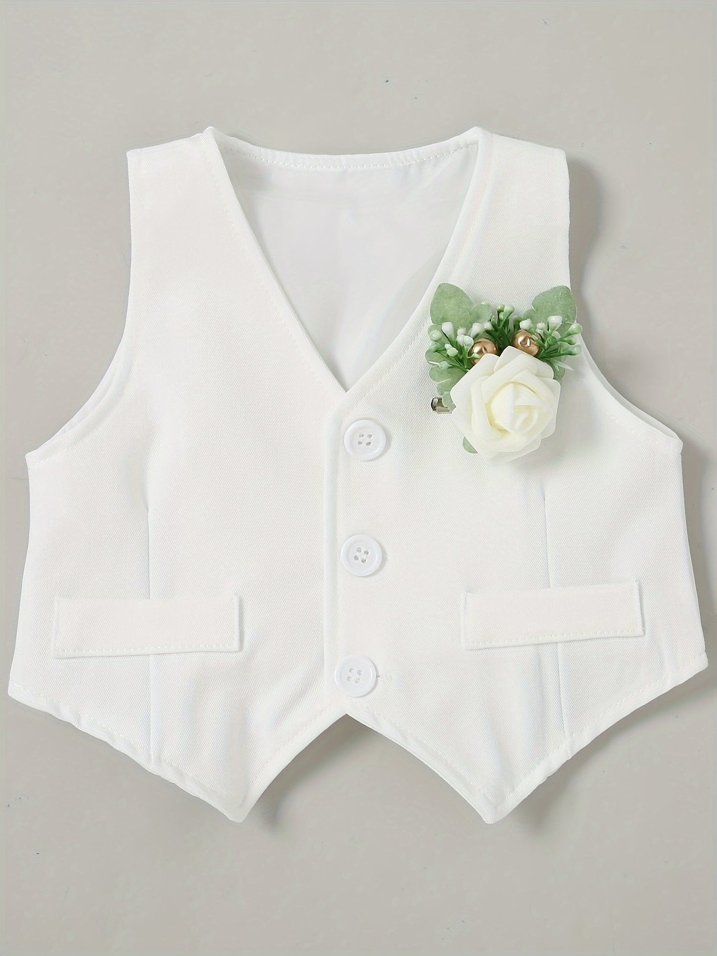 5pcs Newborn Long Sleeve Gentleman Suit Baby Boy Holiday Party Wedding Dress Suit One-Piece Shirt, Vest, Pants, Bow Tie, Corsage 0.0-78.74ft Soft And Comfortable Toddler Clothing