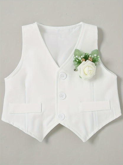 5pcs Newborn Long Sleeve Gentleman Suit Baby Boy Holiday Party Wedding Dress Suit One-Piece Shirt, Vest, Pants, Bow Tie, Corsage 0.0-78.74ft Soft And Comfortable Toddler Clothing