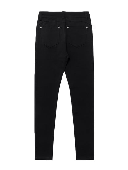 Women's Black High-Waisted Skinny Jeans - Stretchy Fabric, Button Accents, Multiple Pockets, Long Length, Casual Street Style, Allseason Pants, Casual Wear|Stylish Highwaist Jeans|Stretchy Fabric