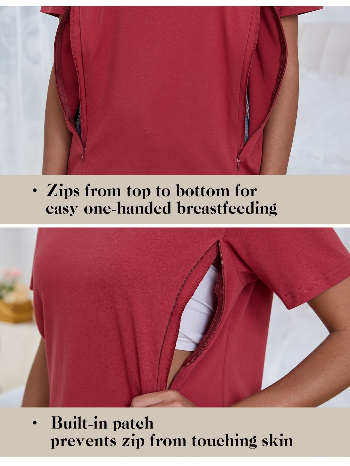 Women'S Short Sleeve Nursing Shirts for Breastfeeding Hidden Zippers Maternity Nursing Tops