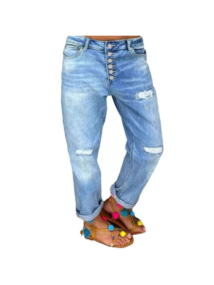 1 Pack Women's 4-Season Fashion Loose Washed Straight-Leg Jeans - Comfortable Stretchy All-Season Regular Fit, Stylish Casual Outfit, Ideal for Daily Wear, Shopping, Dates & Travel - Sizes S/ M/ L/ XL/ XXL