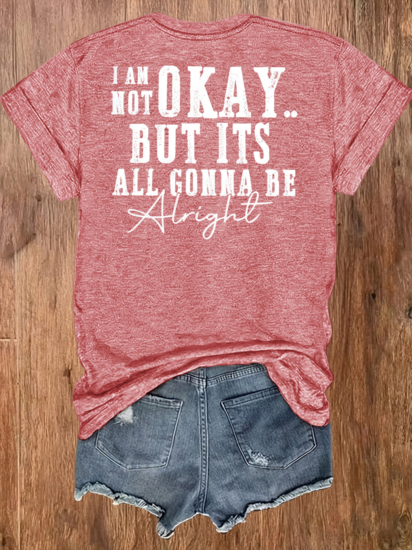 Ladies' European-Style Round Neck Short Sleeve T-Shirt for Summer, Lightweight and Breathable, Front and Back with Stylish Floral Prints and 'Beautifully Broken' Text, Perfect Comfort Fit for Daily Wear, A Versatile and Chic Choice for Laid-Back