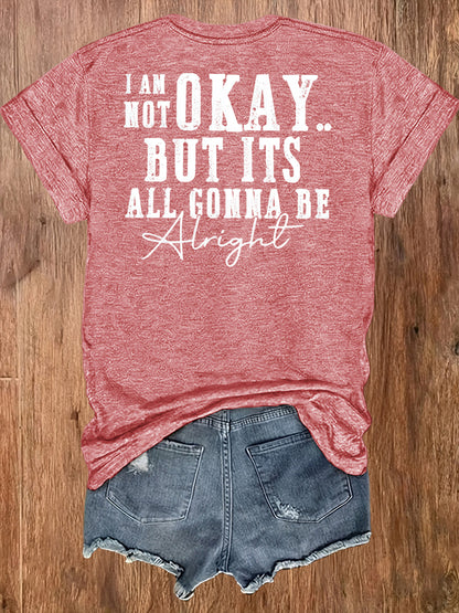 Ladies' European-Style Round Neck Short Sleeve T-Shirt for Summer, Lightweight and Breathable, Front and Back with Stylish Floral Prints and 'Beautifully Broken' Text, Perfect Comfort Fit for Daily Wear, A Versatile and Chic Choice for Laid-Back