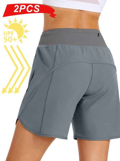 2-Pack Athletic Shorts for Women - Breathable Stretchy Quick-Dry Durable with Waistband for Running Gym Tennis Summer Running Short