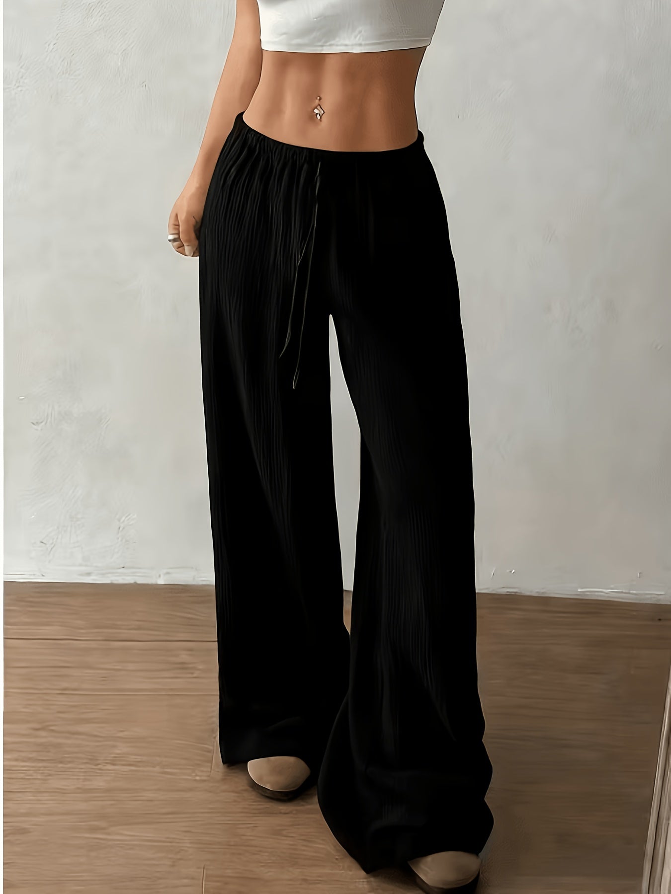 Women'S Elegant Wide-Leg Pants 2pcs Set - Non-Sheer Trousers, Machine-Washable Everyday And Formal Pants for Women, Suitable for Office, Parties, And Casual Wear - Unisex Base Layers for All Seasons, Party Outfits, Minimalist Design, Non-Sheer