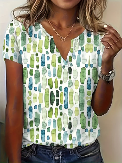 New Summer V-neck Printed Short-sleeved T-shirt Loose Casual Top