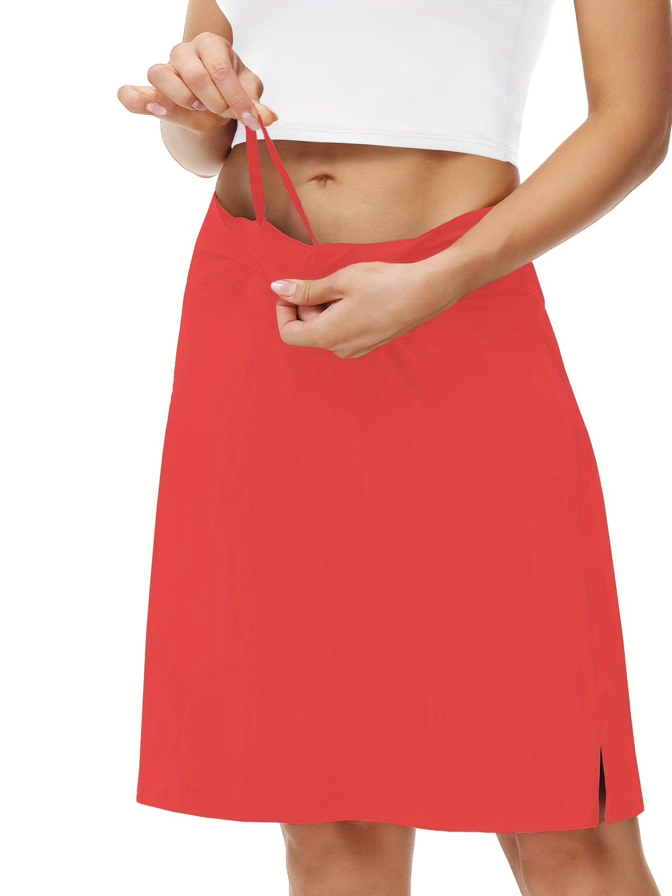 Tennis Sports Mid-Length Skorts, Soft Breathable Quick Drying Yoga Fitness Golf Skirts with Phone Pocket