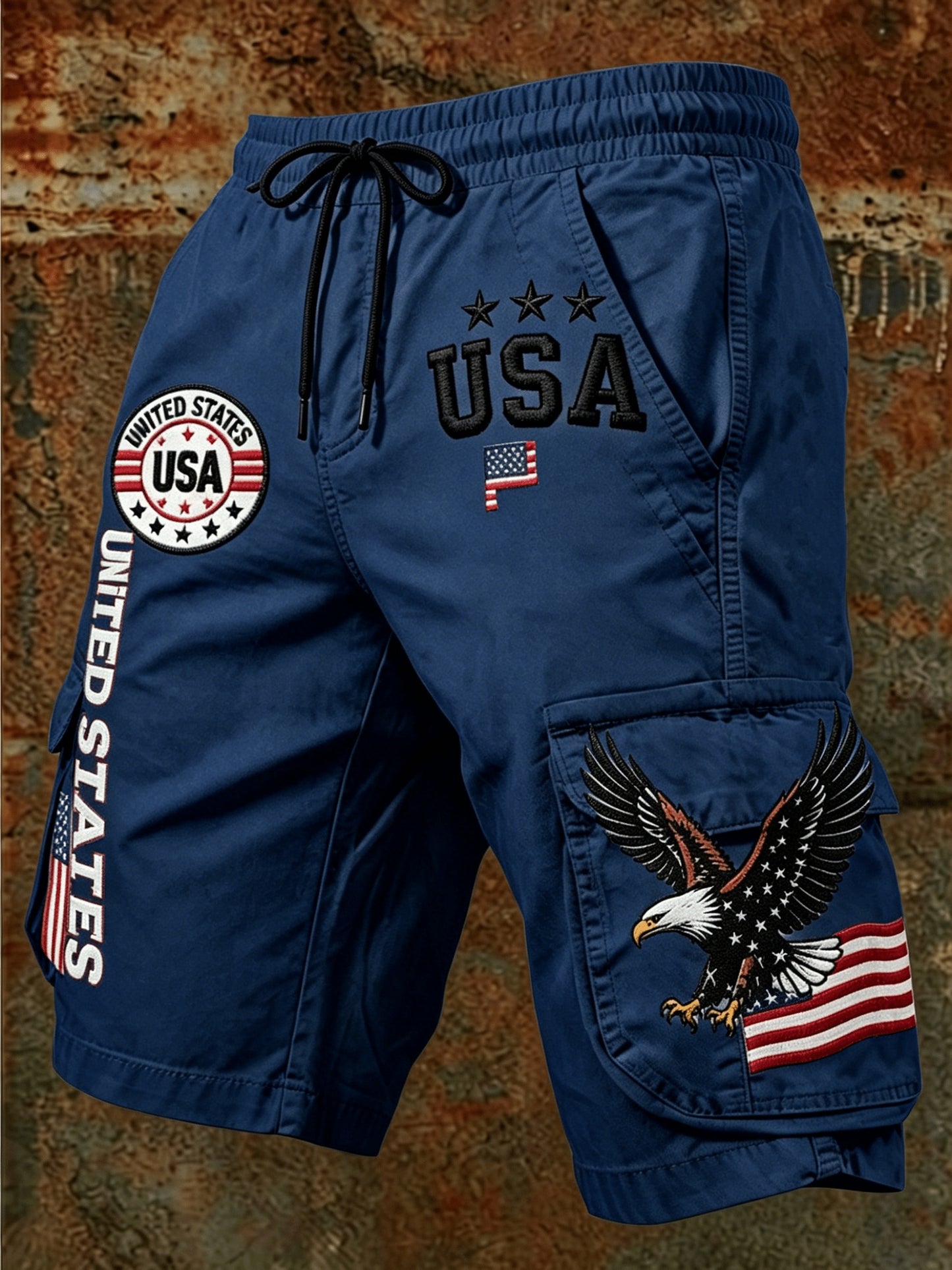 Men's Summer Casual Workwear Shorts with American Theme Digital Print Loose Drawstring Five Quarter Pants Are Essential for Daily Outdoor Vacation Wear